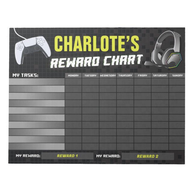 Game On Gaming Yellow Reward Chart Personalised Notepad (Front)