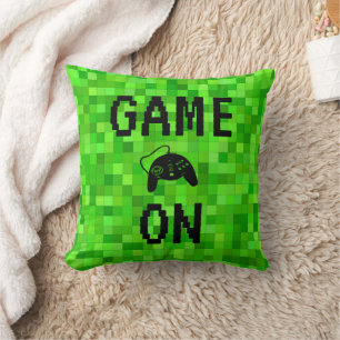 GAME ON   Green Gamer Pixels Personalised Cushion
