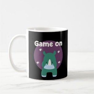 Game on Kawaii funny baby rhino in blue colour  Coffee Mug