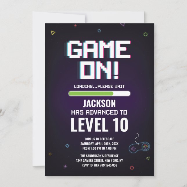 Game On Level Up Invitation (Front)