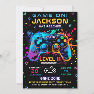 Game On Level Up Video Game Birthday Invitation
