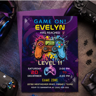 Game On Level Up Video Game Birthday Invitation