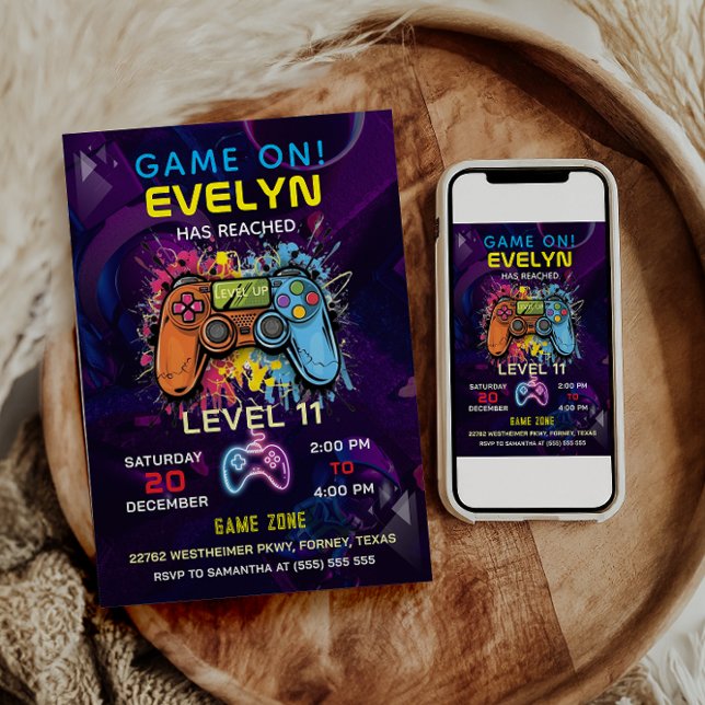 Game On Level Up Video Game Birthday Invitation (Creator Uploaded)