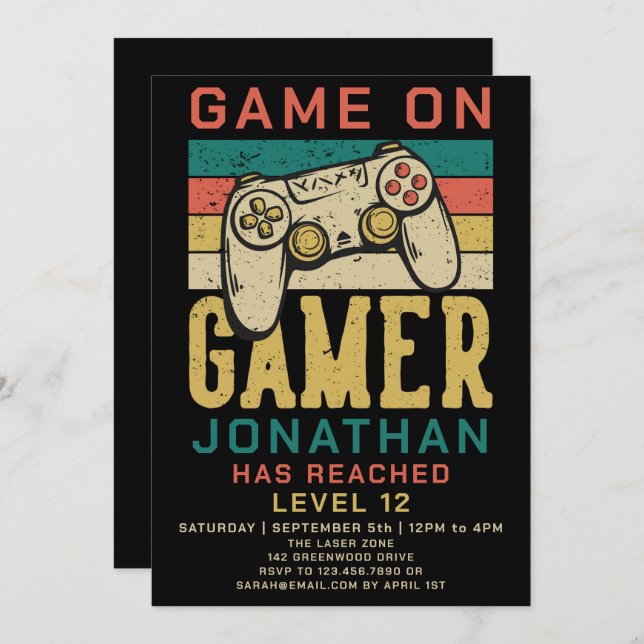 Game On Level Up Video Game Birthday Party Invitat Invitation (Front/Back)