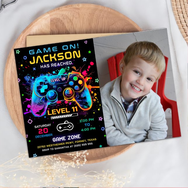 Game On Level Up Video Game Birthday Photo Invitation (Creator Uploaded)