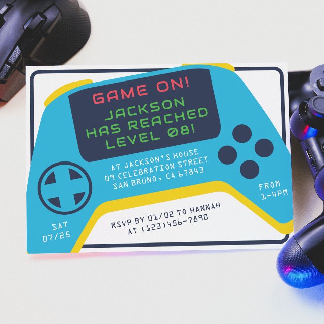 Game On & Level Up | Video Game Boy Birthday Party Invitation (Creator Uploaded)