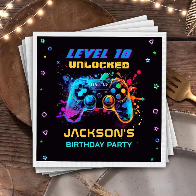 Game On Level Up Video Game Kids Birthday Napkins (Creator Uploaded)