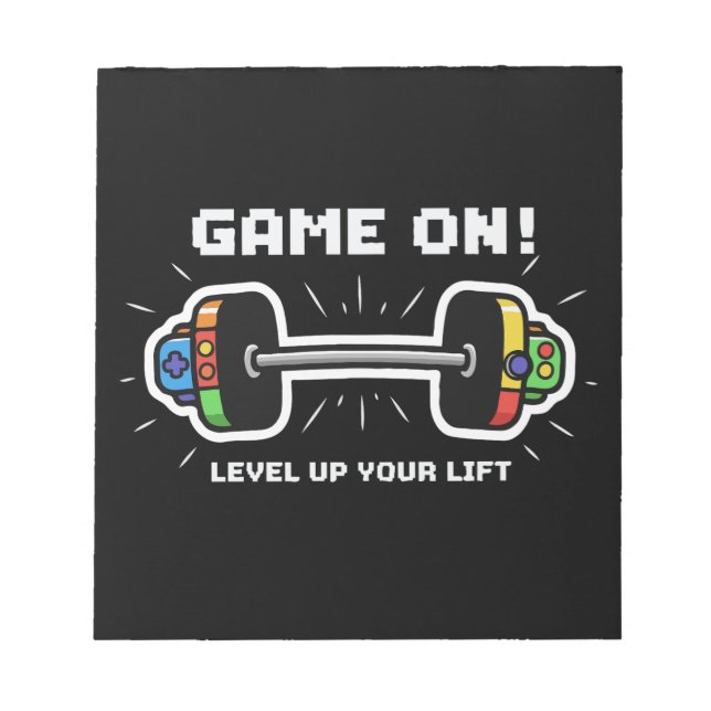 Game On Level Up Your Lift Funny Gamer Gym Barbell Notepad (Front)