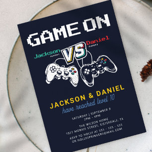 Game On Modern Video Game Twin Kids Birthday Invitation