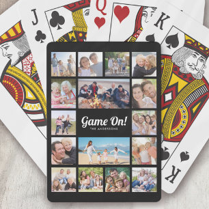 Game On! Monogram Retro Photo Collage 16 Pictures Playing Cards