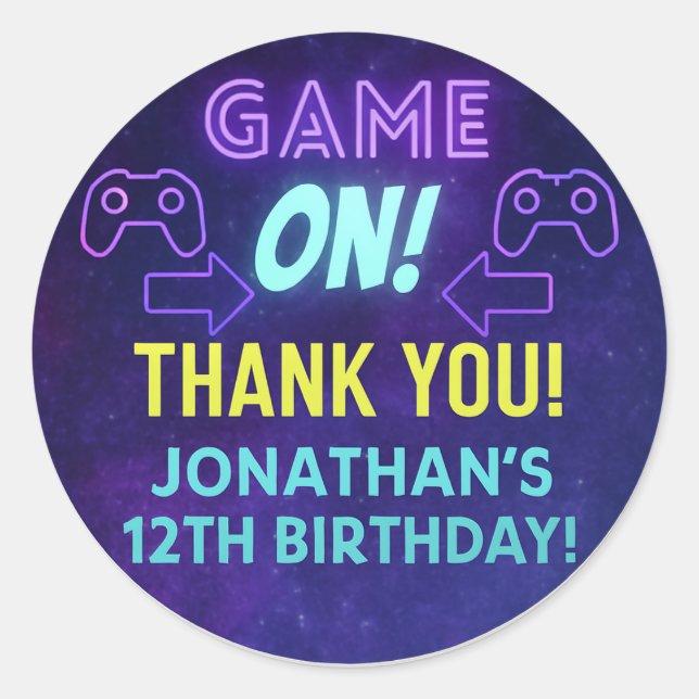 GAME ON! Neon Gaming Sticker – Jonathan’s 12th Bir (Front)