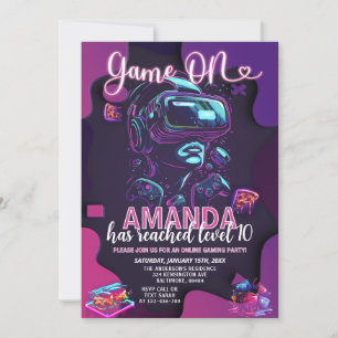 Game On Neon Glow Level Up Video Game Birthday Invitation