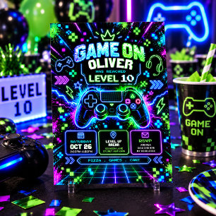 Game On: Neon Glow Video Game Boy Birthday Party Invitation