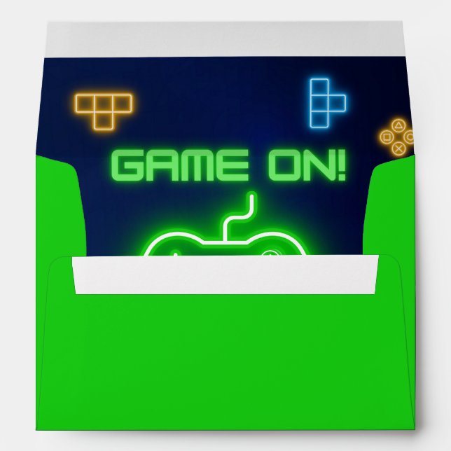 Game on neon green, and blue envelope (Back (Bottom))