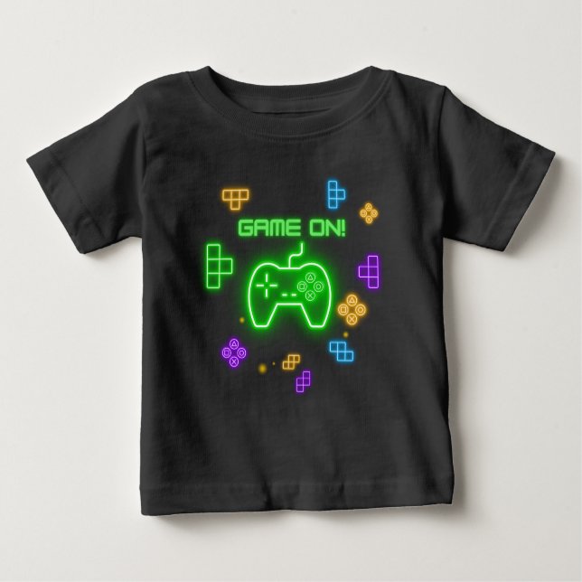 Game on neon green, blue, & yellow gamer T-Shirt (Front)