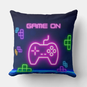 Game on neon pink and green video gamer cushion