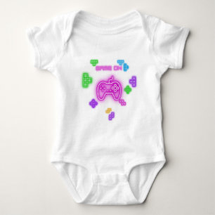 Game on neon, pink, green, blue, & gamer baby  baby bodysuit