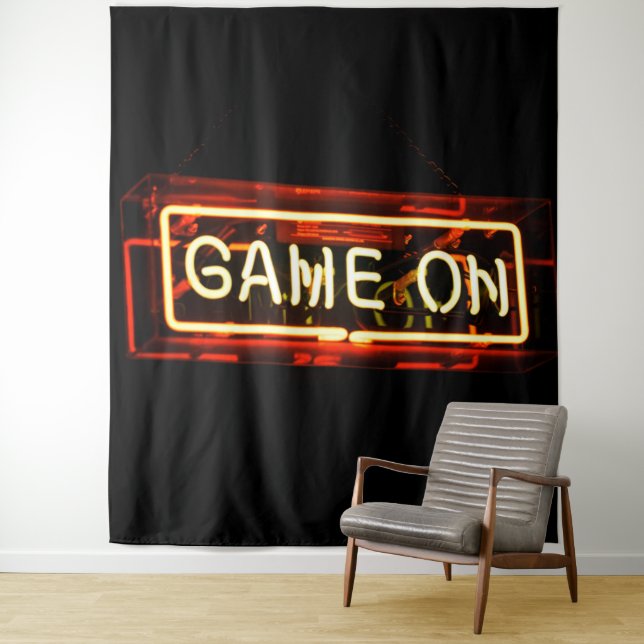 Game On Neon Sign Sports Gaming Gamer Tapestry (In Situ)