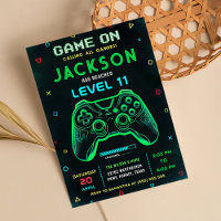 Game On Neon Video Game Birthday Party Invitation