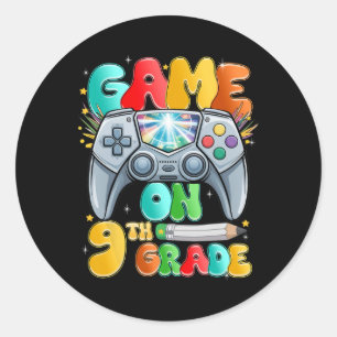 Game On Ninth 9th Grade Back To School Level Unloc Classic Round Sticker