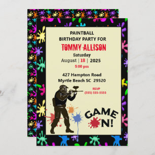 Game On Paintball Birthday Party Invitation