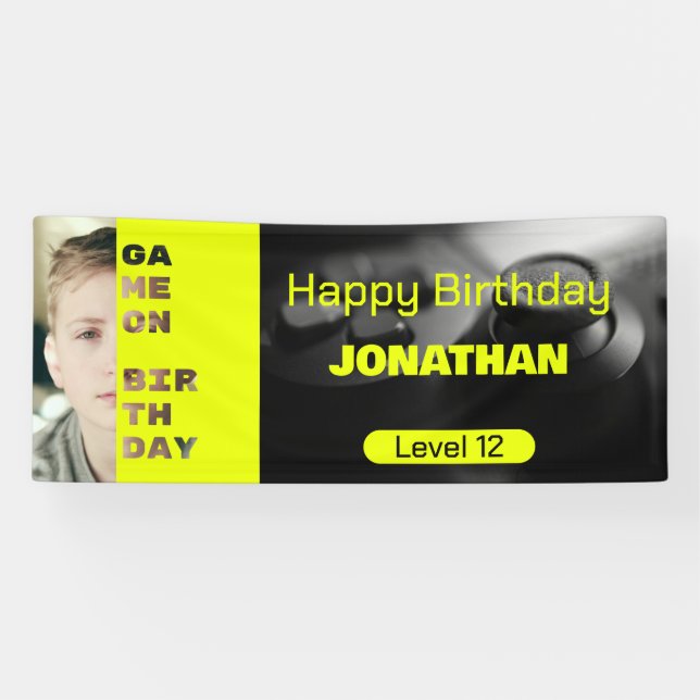 Game On Personalised Gamer Birthday  Level up Banner (Horizontal)