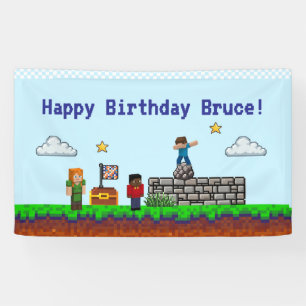 Game On! Pixel Block Game Birthday Banner
