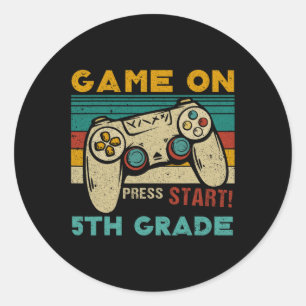 Game On Press Start 5th Grade Gamer Back To School Classic Round Sticker