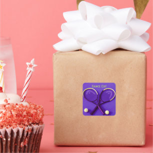 "Game On" Purple Rackets and Balls Tennis Square Sticker