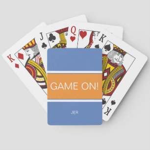 GAME ON Quote Cute Custom Monogram Blue Orange Playing Cards