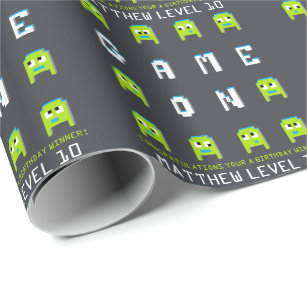 Game on retro alien gamer personalised birthday wrapping paper