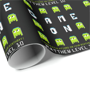 Game on retro alien gamers personalised birthday wrapping paper