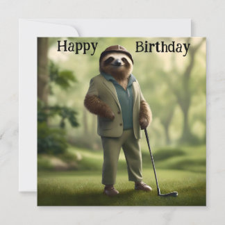Game On: Sloth Golf Player Flat Birthday Card
