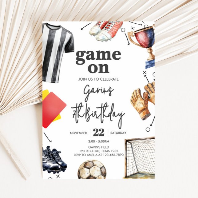 Game On Soccer Birthday Invitation (Soccer Birthday Party Invitation)