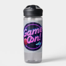 Game On Sports Water Bottle | Retro Neon Basketbal