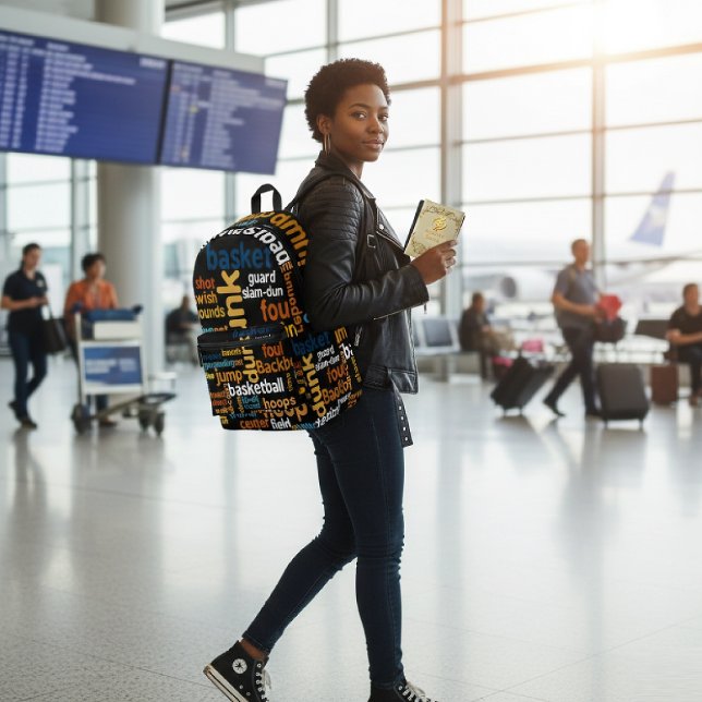 Game On the Go: Basketball Accessory Colourful Tex Printed Backpack (Navigate the globe in style. The "Game of Champions" Backpack combines high-performance utility )