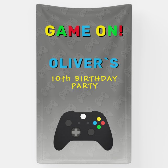 Game On Video Controller Gaming Birthday Party Banner (Vertical)