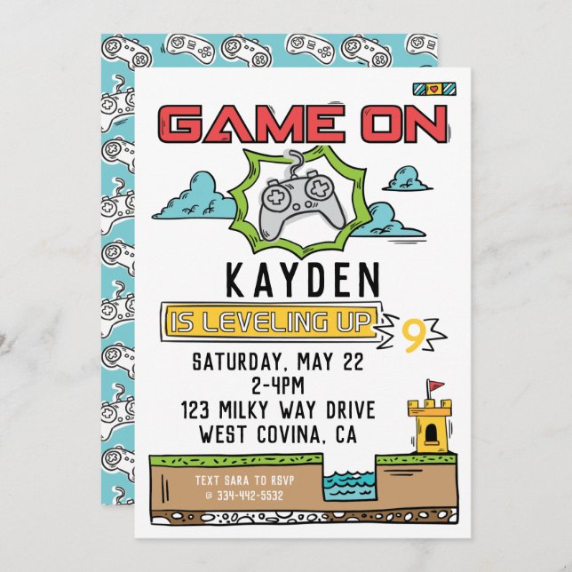 Game On Video Game Birthday Invitation (Front/Back)