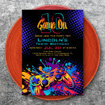 Game On Video Game Controller Birthday Invitation<br><div class="desc">Your gamer has levelled up! This video game birthday design has wild and bright styling with splashes of paint and a console controller to set the stage for a great celebration. The red, purple, blue, and yellow colour scheme and the bold fonts are perfect for gamers of any age. Download...</div>