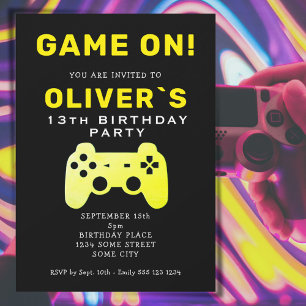 Game On Video Game Controller Gaming Birthday Invitation