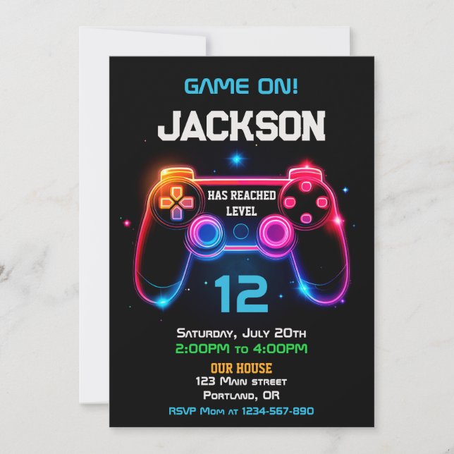 Game on video game controller invitation level up (Front)