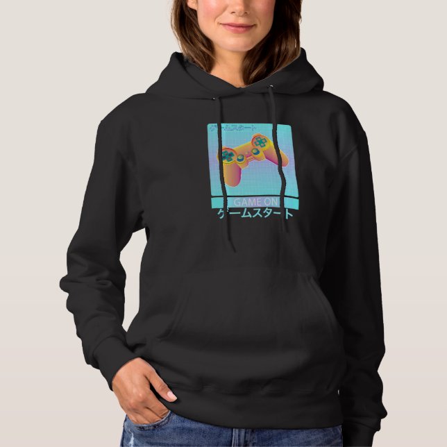 Game On Video Game Controller Retro Vaporwave Japa Hoodie (Front)