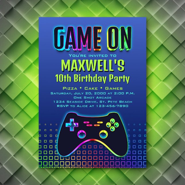 Game On Video Game Navy Birthday Invitation (Creator Uploaded)
