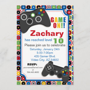 Game On! Video Game theme Birthday Party Invitatio Invitation