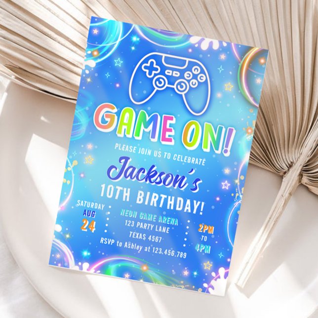 Game On Videogame Arcade VR Neon Boy Birthday Invitation (Creator Uploaded)