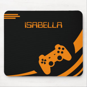 Game Orange Modern Gaming Personalised Name Mouse Pad