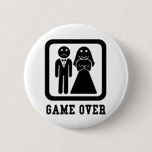 Game Over Bachelor Stag Party Gift (Black/White) 6 Cm Round Badge