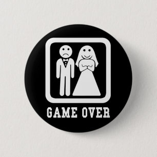 Game Over Bachelor Stag Party Gift (Black/White) 6 Cm Round Badge