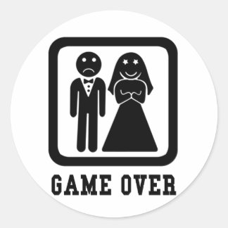 Game Over | Bachelor Stag Party Gift (Black/White) Classic Round Sticker