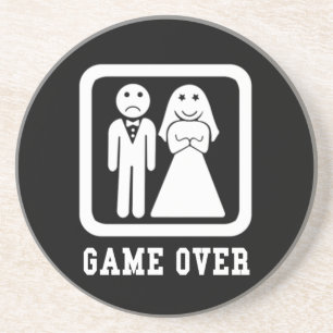 Game Over Bachelor Stag Party Gift (Black/White) Coaster